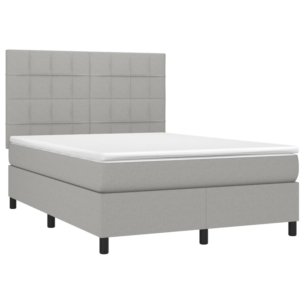 vidaXL Κρεβάτι Boxspring με Στρώμα & LED Αν.Γκρι 140x200εκ. Υφασμάτινο