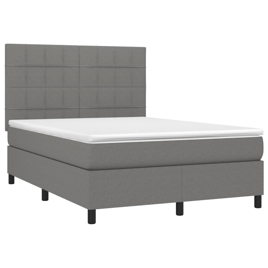 vidaXL Κρεβάτι Boxspring με Στρώμα & LED Σκ.Γκρι 140x200 εκ Υφασμάτινο