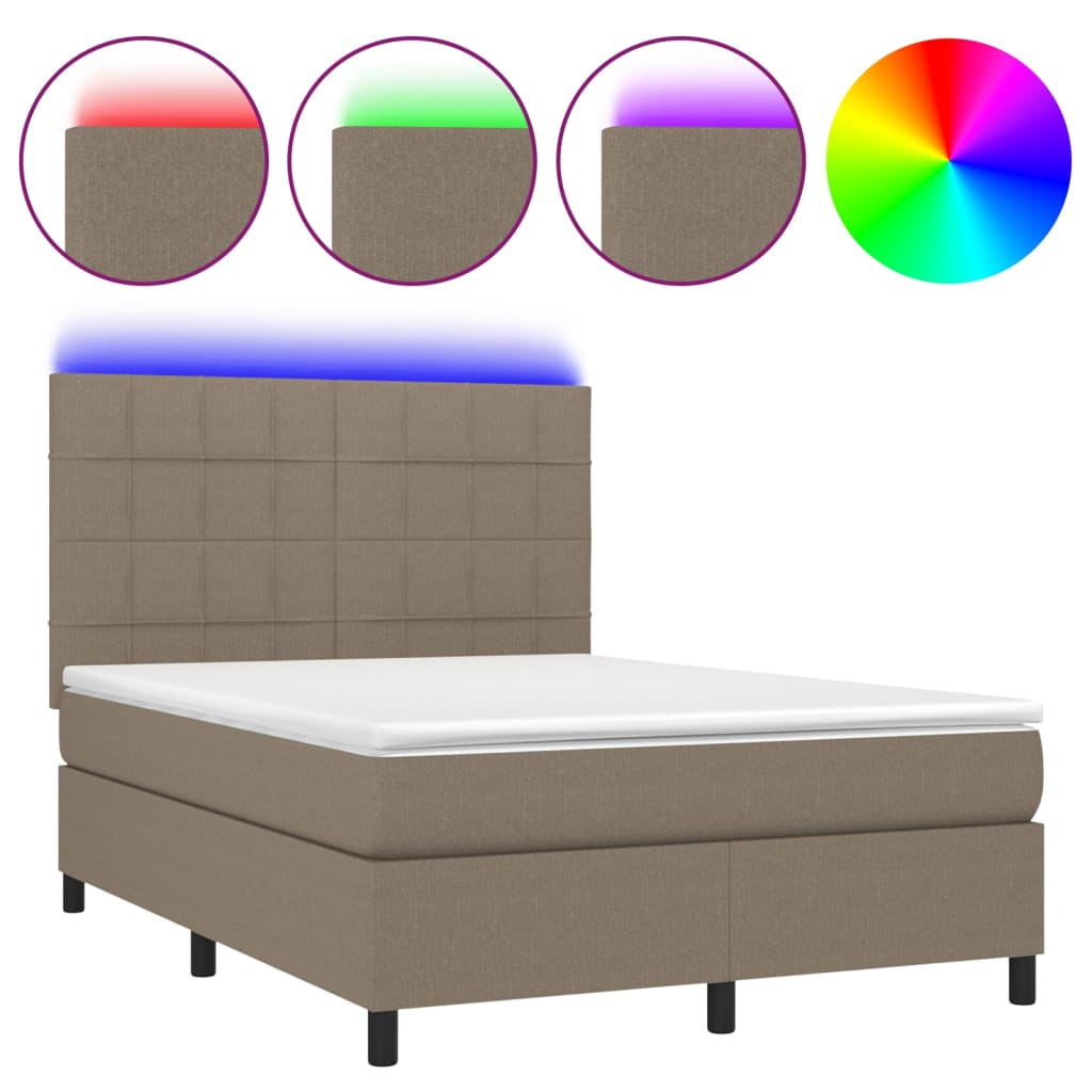vidaXL Κρεβάτι Boxspring με Στρώμα & LED Taupe 140x200 εκ. Υφασμάτινο