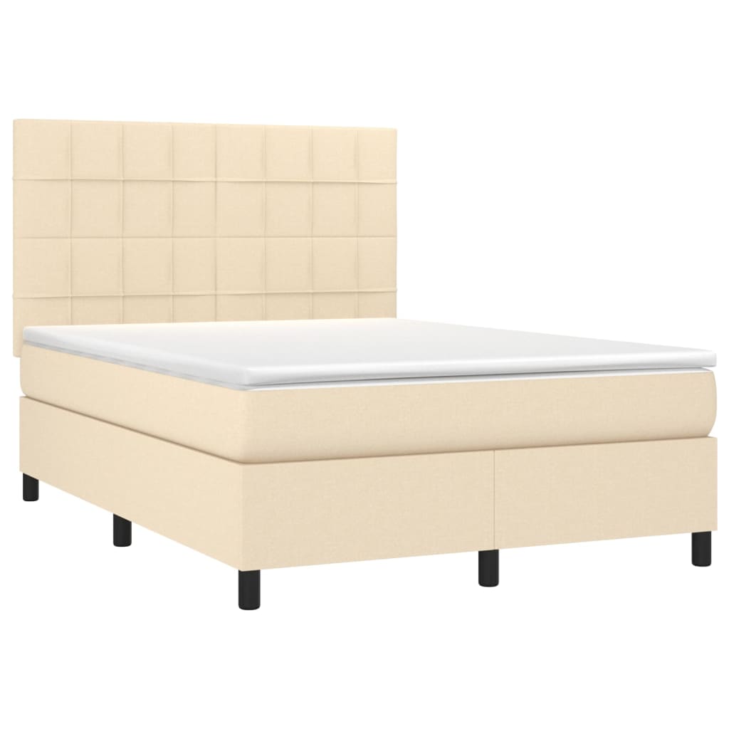 vidaXL Κρεβάτι Boxspring με Στρώμα & LED Κρεμ 140x200 εκ. Υφασμάτινο