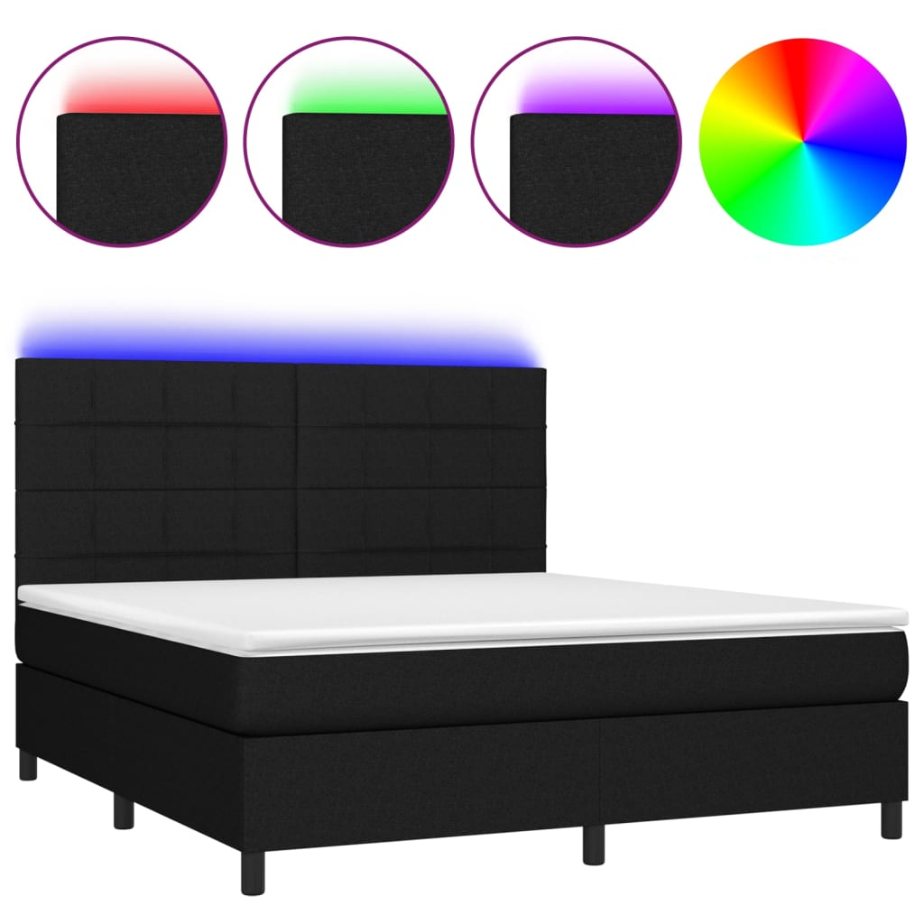 vidaXL Κρεβάτι Boxspring με Στρώμα & LED Μαύρο 160x200 εκ. Υφασμάτινο