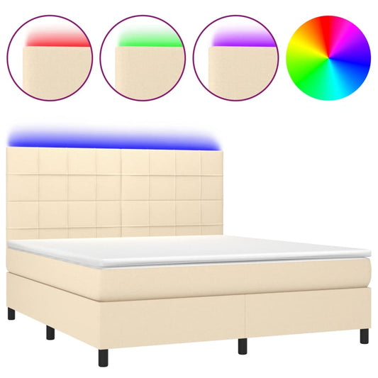 vidaXL Κρεβάτι Boxspring με Στρώμα & LED Κρεμ 160x200 εκ. Υφασμάτινο