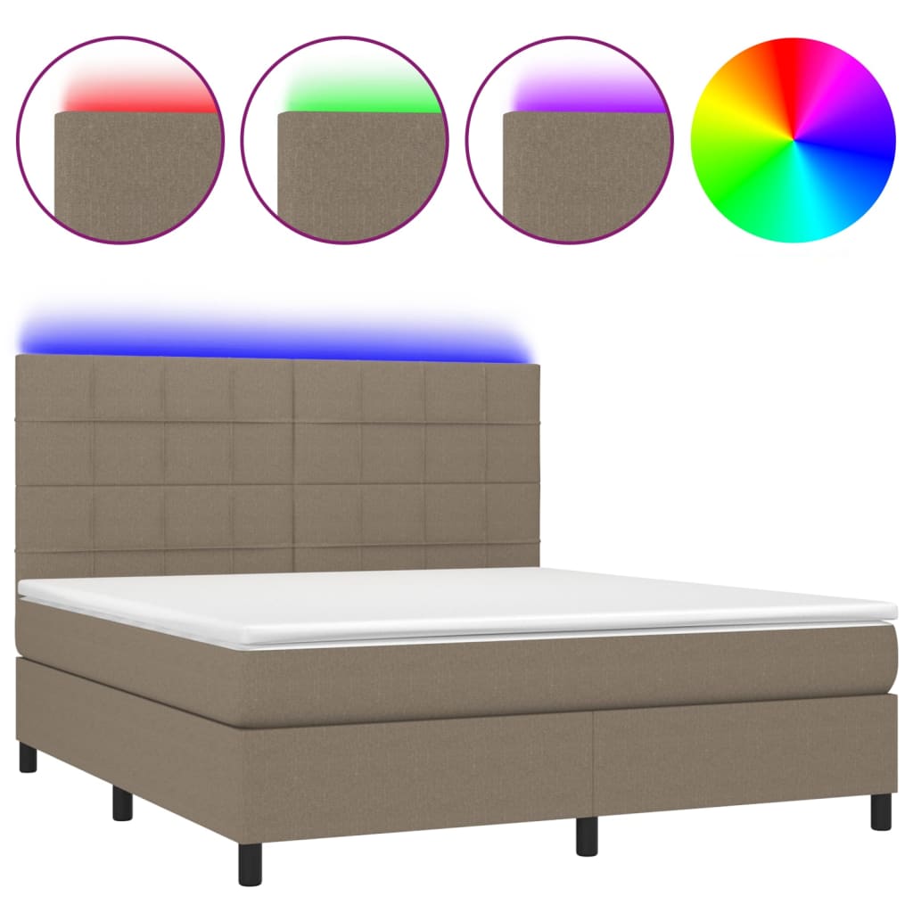 vidaXL Κρεβάτι Boxspring με Στρώμα & LED Taupe 180x200 εκ. Υφασμάτινο