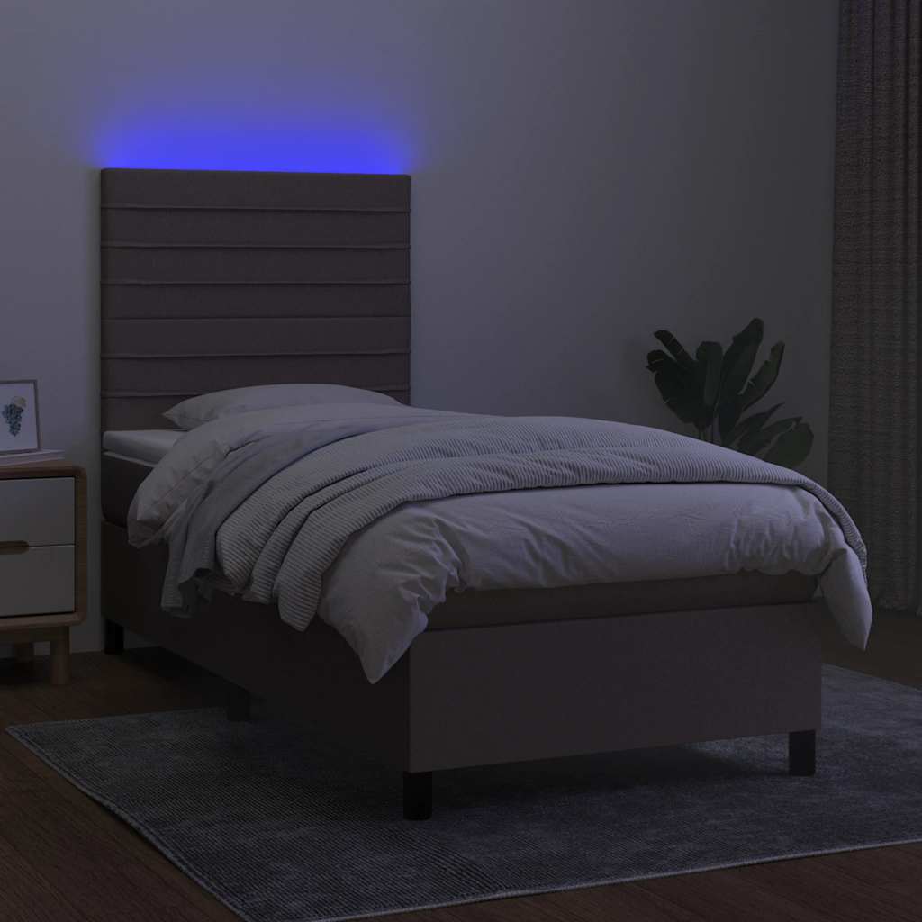 vidaXL Κρεβάτι Boxspring με Στρώμα & LED Taupe 90x190 εκ. Υφασμάτινο