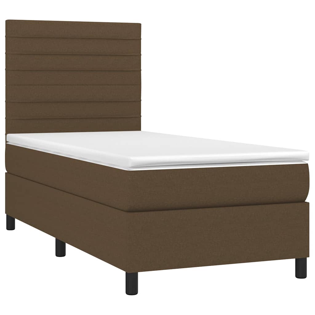 vidaXL Κρεβάτι Boxspring με Στρώμα & LED Σκ.Καφέ 90x200 εκ. Υφασμάτινο