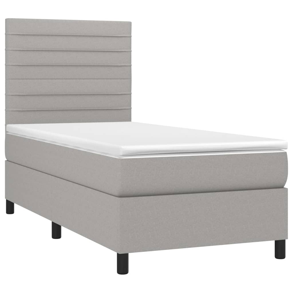 vidaXL Κρεβάτι Boxspring με Στρώμα & LED Αν.Γκρι 100x200εκ. Υφασμάτινο