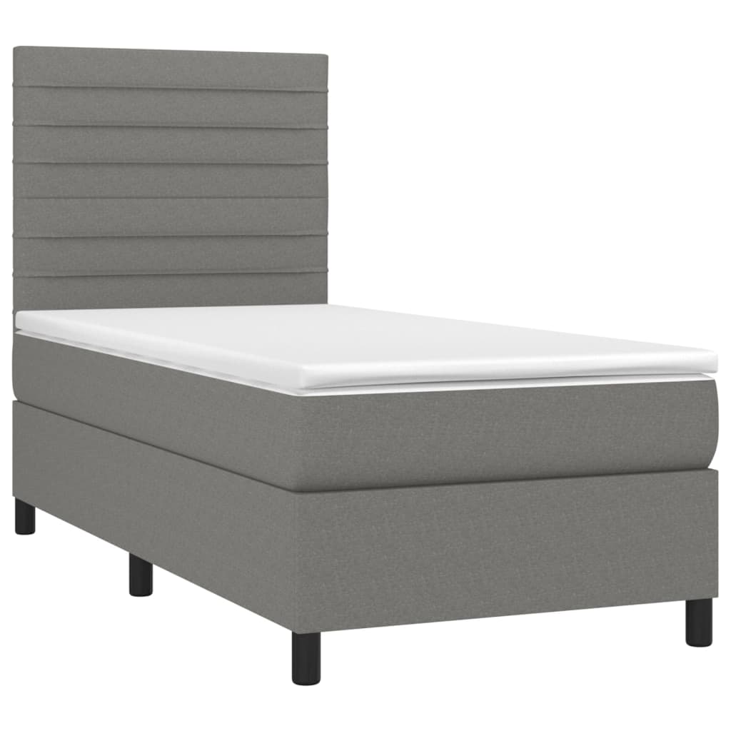 vidaXL Κρεβάτι Boxspring με Στρώμα & LED Σκ.Γκρι 100x200 εκ Υφασμάτινο