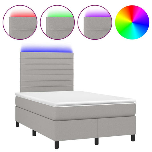 vidaXL Κρεβάτι Boxspring με Στρώμα & LED Αν.Γκρι 120x200 εκ Υφασμάτινο
