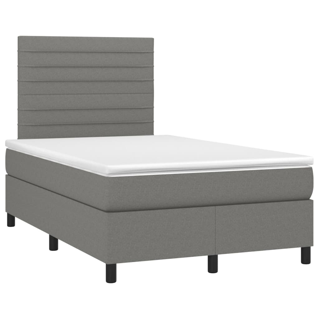 vidaXL Κρεβάτι Boxspring με Στρώμα & LED Σκ.Γκρι 120x200 εκ Υφασμάτινο