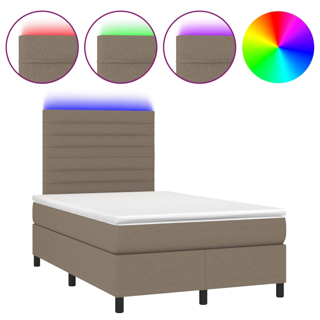 vidaXL Κρεβάτι Boxspring με Στρώμα & LED Taupe 120x200 εκ. Υφασμάτινο