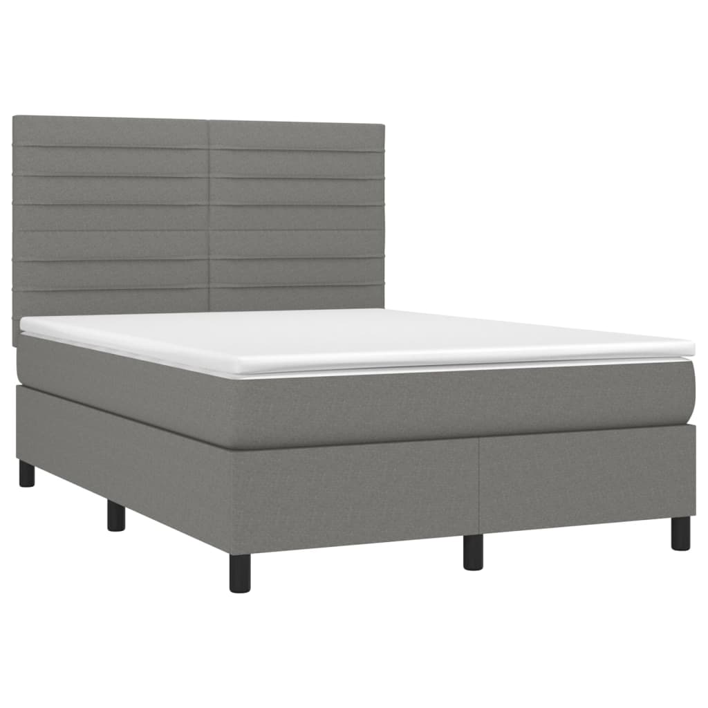 vidaXL Κρεβάτι Boxspring με Στρώμα & LED Σκ.Γκρι 140x190εκ. Υφασμάτινο
