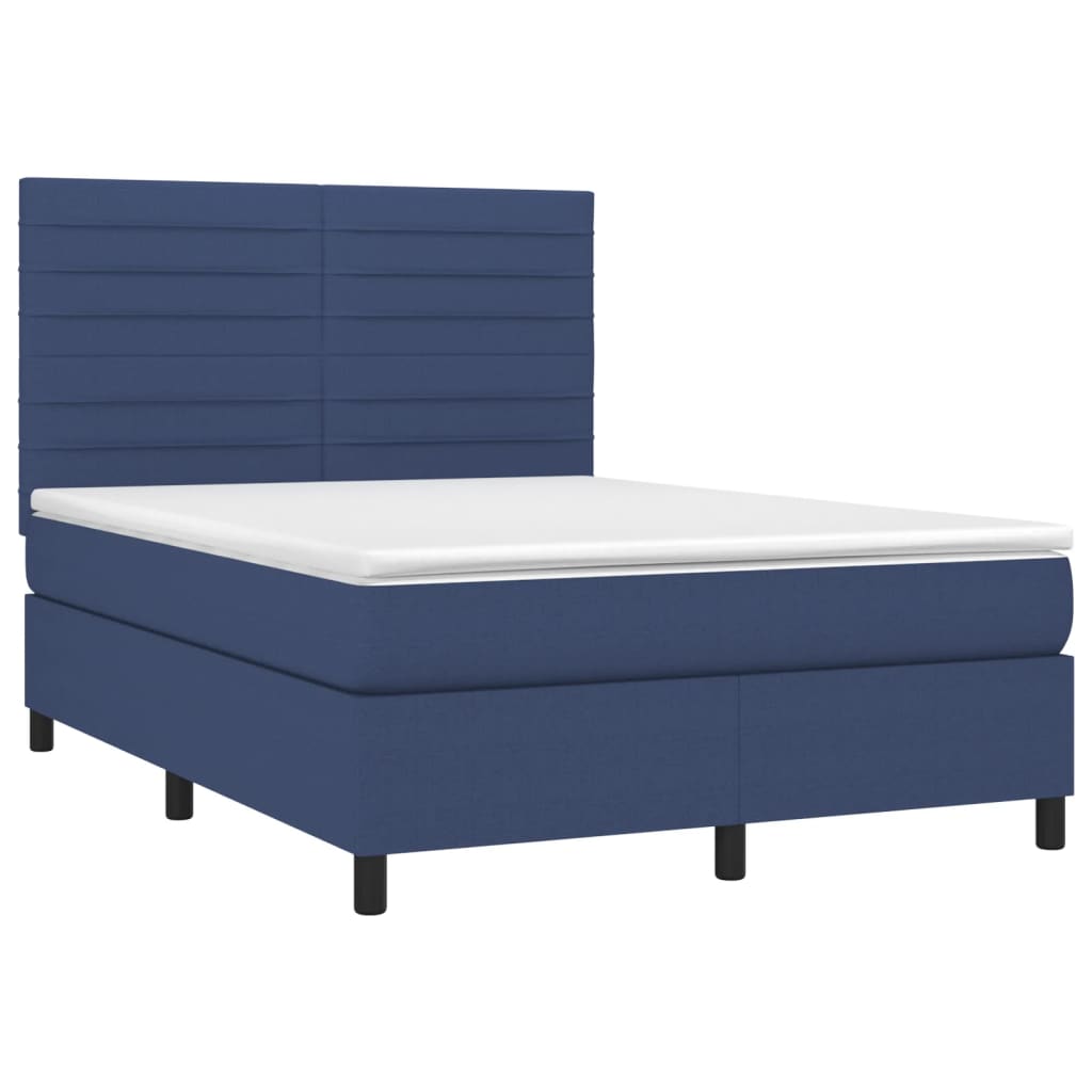 vidaXL Κρεβάτι Boxspring με Στρώμα & LED Μπλε 140x190 εκ. Υφασμάτινο