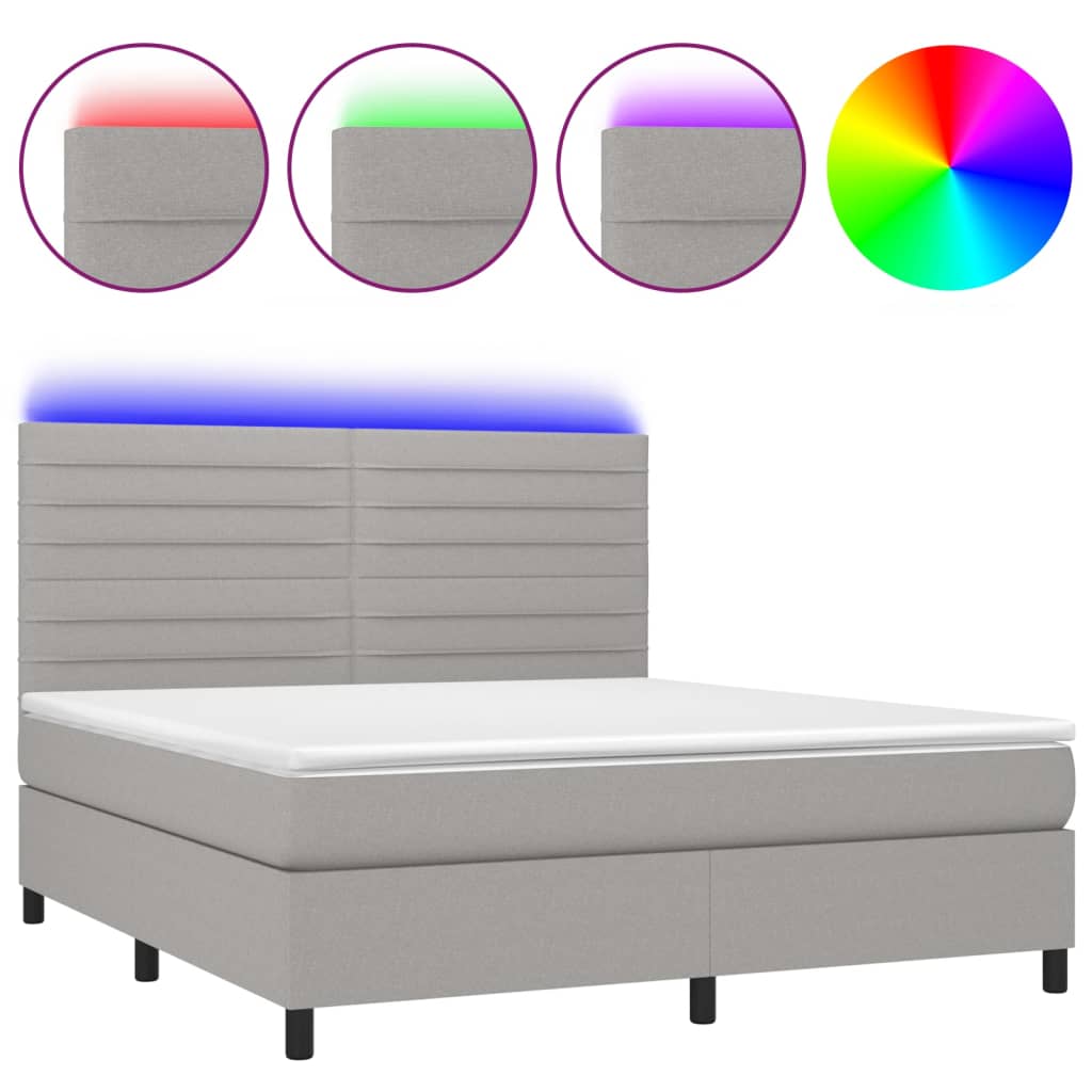 vidaXL Κρεβάτι Boxspring με Στρώμα & LED Αν.Γκρι 160x200εκ. Υφασμάτινο