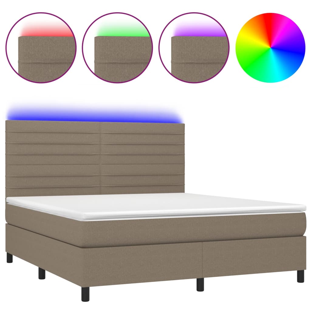 vidaXL Κρεβάτι Boxspring με Στρώμα & LED Taupe 160x200 εκ. Υφασμάτινο