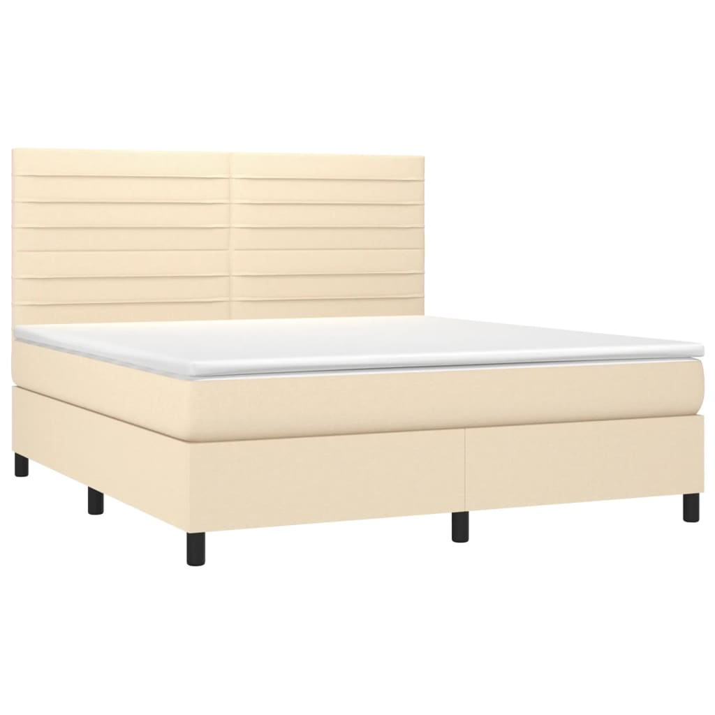 vidaXL Κρεβάτι Boxspring με Στρώμα & LED Κρεμ 160x200 εκ. Υφασμάτινο