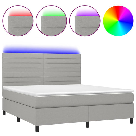 vidaXL Κρεβάτι Boxspring με Στρώμα & LED Αν.Γκρι 180x200εκ. Υφασμάτινο