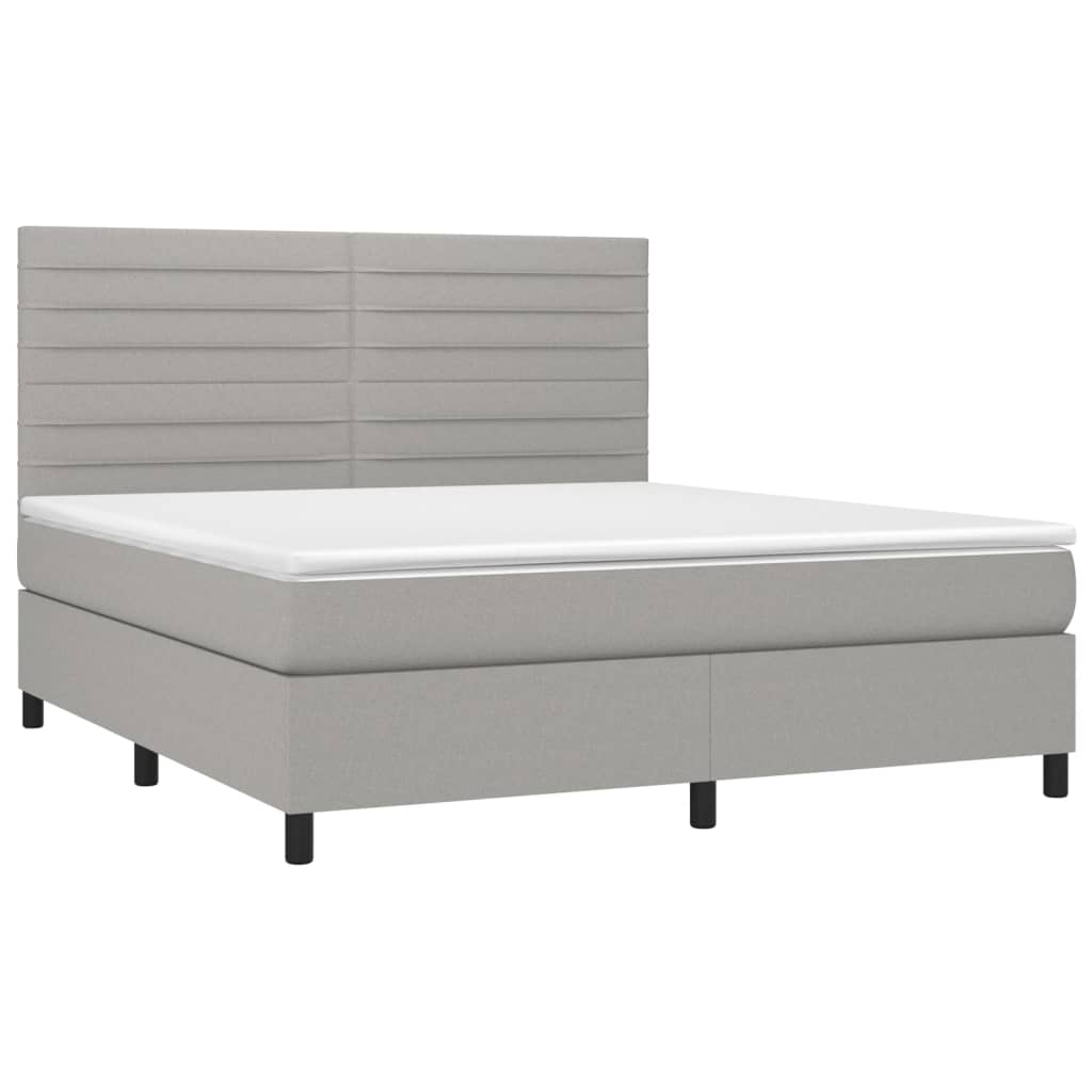 vidaXL Κρεβάτι Boxspring με Στρώμα & LED Αν.Γκρι 180x200εκ. Υφασμάτινο