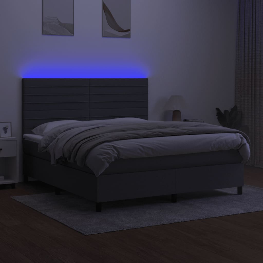 vidaXL Κρεβάτι Boxspring με Στρώμα & LED Σκ.Γκρι 180x200 εκ Υφασμάτινο