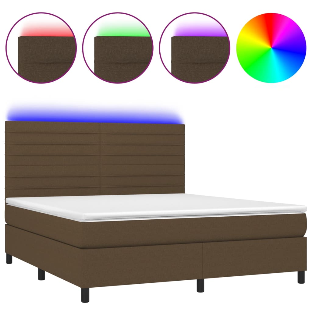vidaXL Κρεβάτι Boxspring με Στρώμα & LED Σκ.Καφέ 180x200εκ. Υφασμάτινο