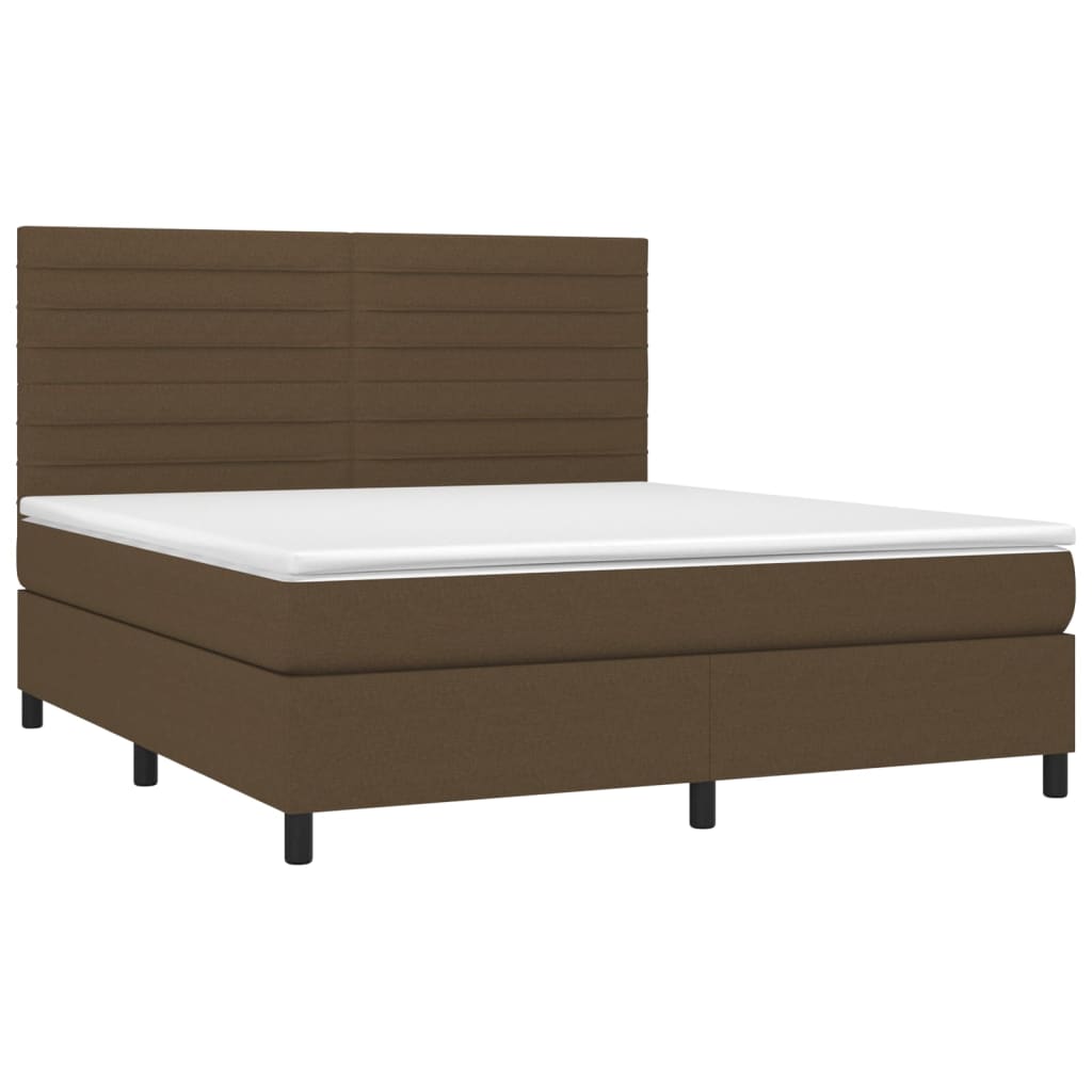 vidaXL Κρεβάτι Boxspring με Στρώμα & LED Σκ.Καφέ 180x200εκ. Υφασμάτινο