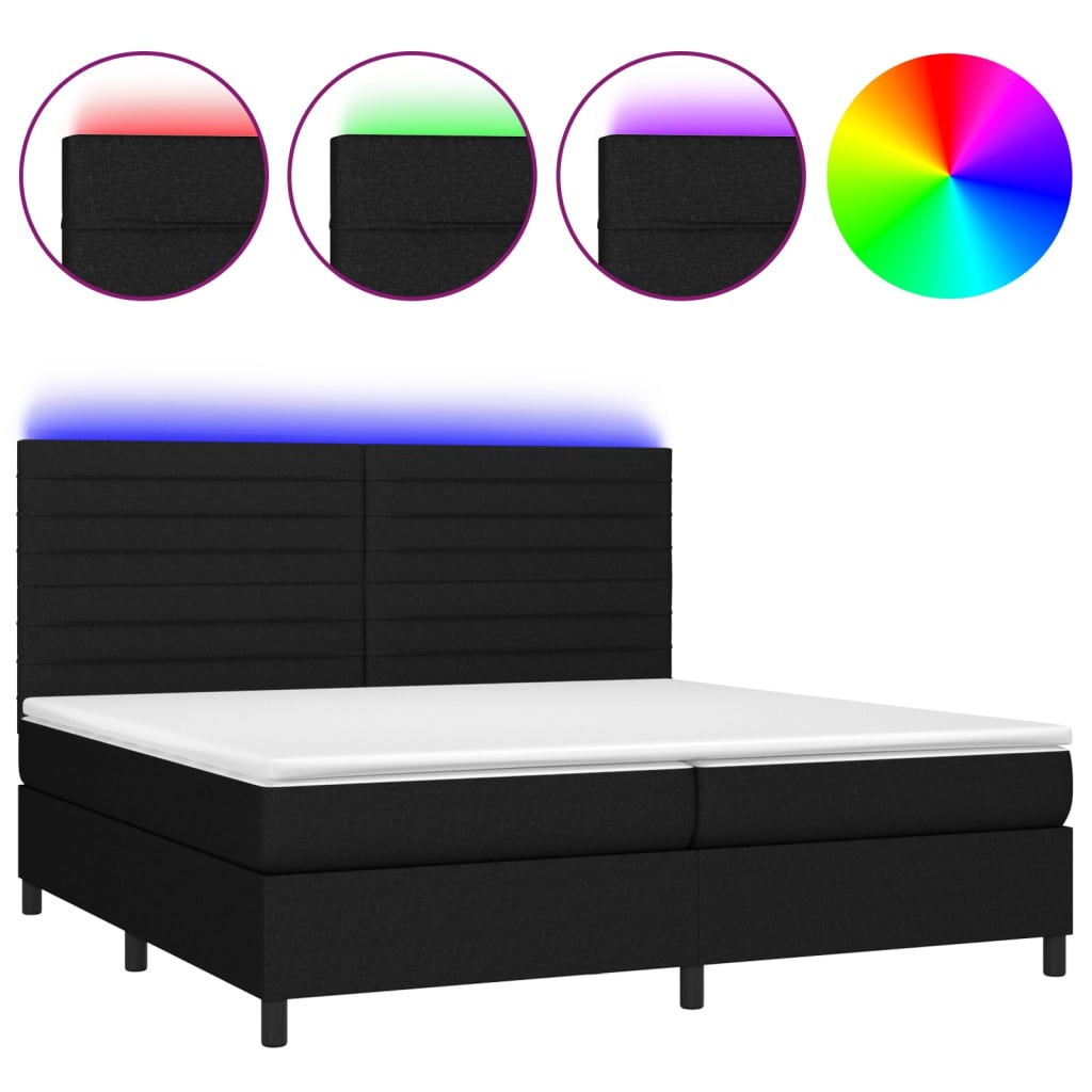 vidaXL Κρεβάτι Boxspring με Στρώμα & LED Μαύρο 200x200 εκ. Υφασμάτινο