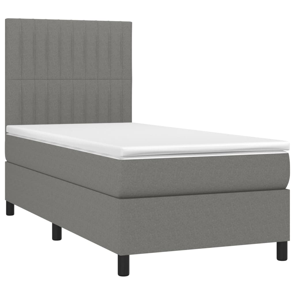 vidaXL Κρεβάτι Boxspring με Στρώμα & LED Σκ.Γκρι 90x190 εκ. Υφασμάτινο