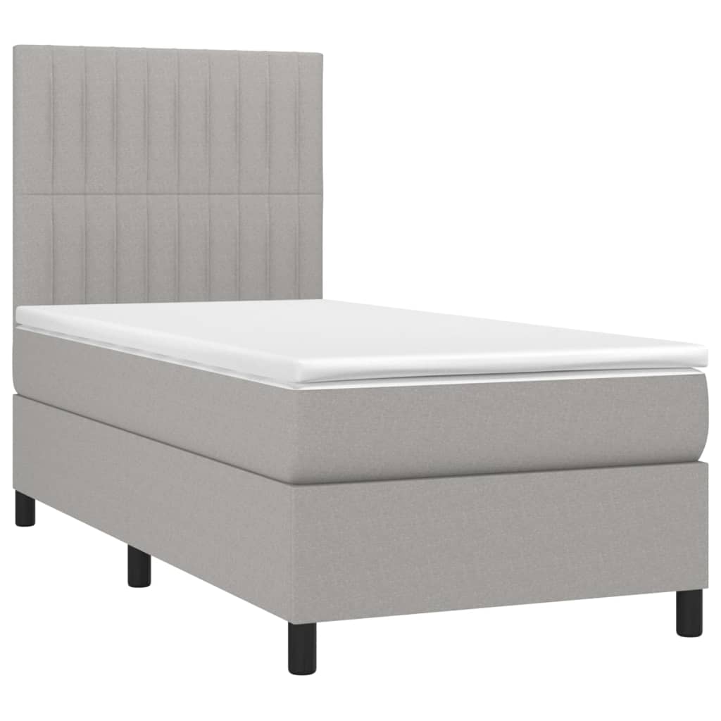 vidaXL Κρεβάτι Boxspring με Στρώμα & LED Αν.Γκρι 90x200 εκ. Υφασμάτινο