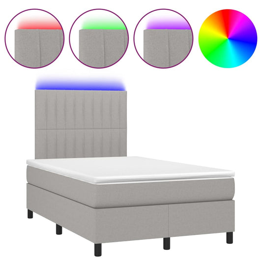 vidaXL Κρεβάτι Boxspring με Στρώμα & LED Αν.Γκρι 120x200 εκ Υφασμάτινο