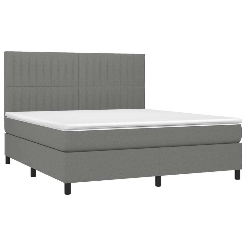 vidaXL Κρεβάτι Boxspring με Στρώμα & LED Σκ.Γκρι 160x200 εκ Υφασμάτινο