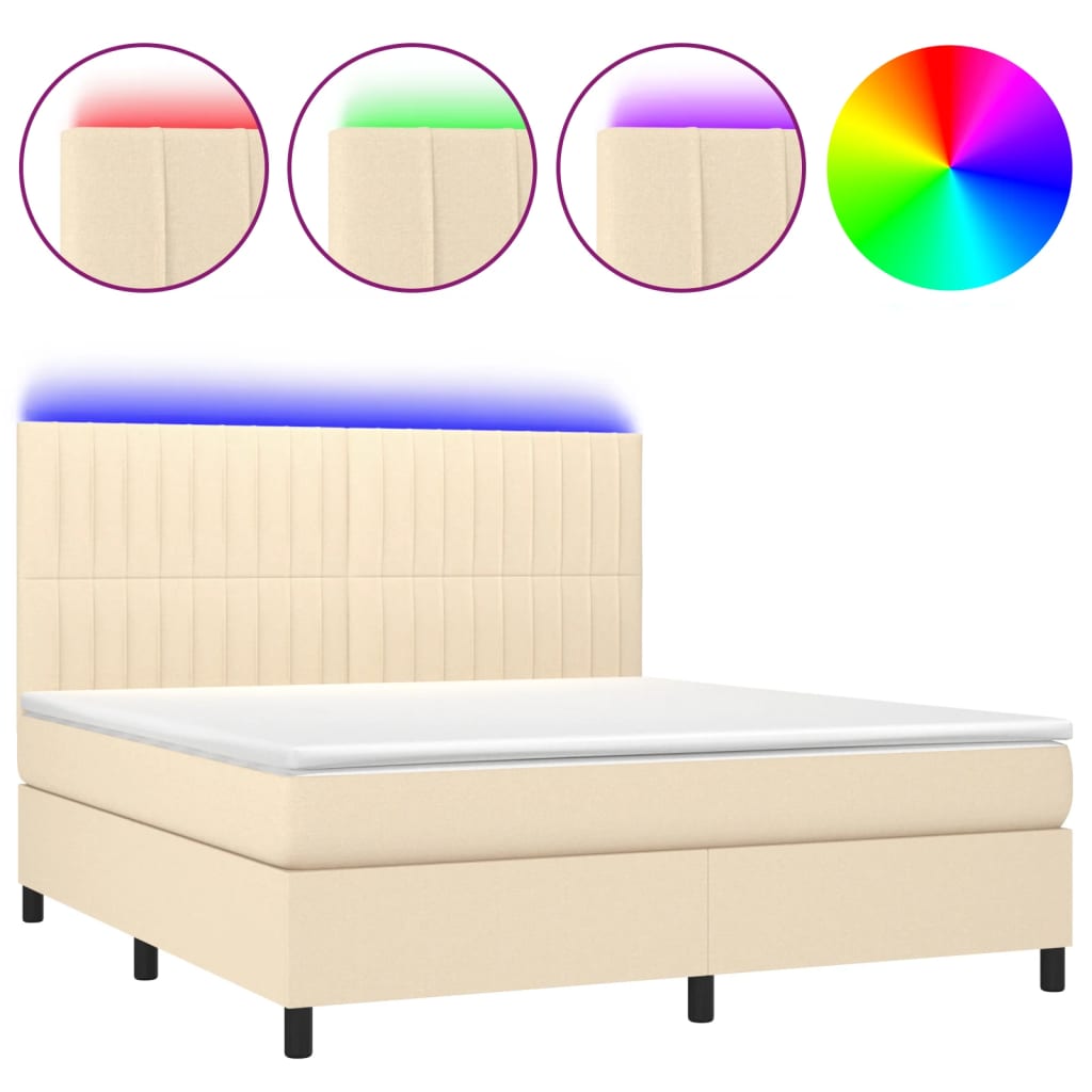 vidaXL Κρεβάτι Boxspring με Στρώμα & LED Κρεμ 160x200 εκ. Υφασμάτινο