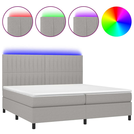vidaXL Κρεβάτι Boxspring με Στρώμα & LED Αν.Γκρι 200x200εκ. Υφασμάτινο