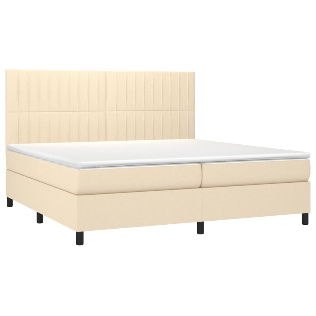 vidaXL Κρεβάτι Boxspring με Στρώμα & LED Κρεμ 200x200 εκ. Υφασμάτινο