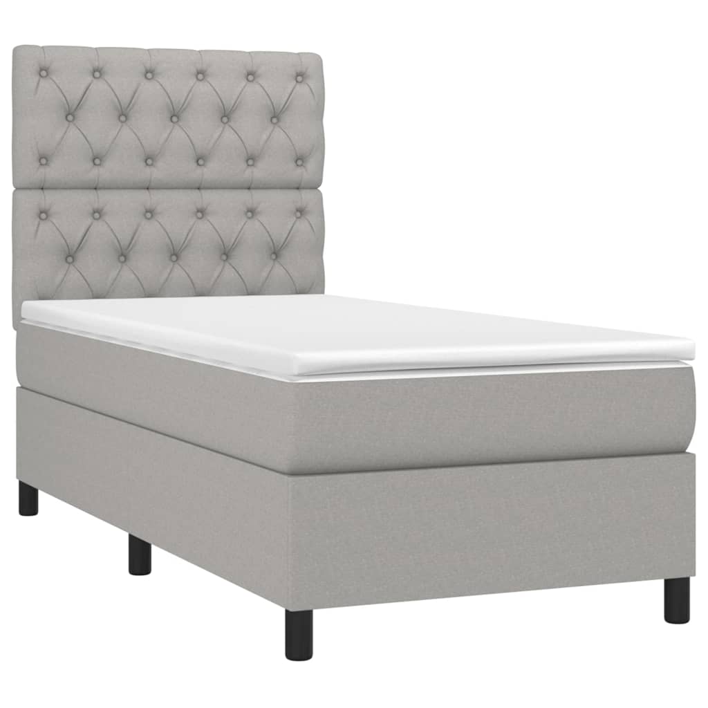 vidaXL Κρεβάτι Boxspring με Στρώμα & LED Αν.Γκρι 80x200 εκ. Υφασμάτινο