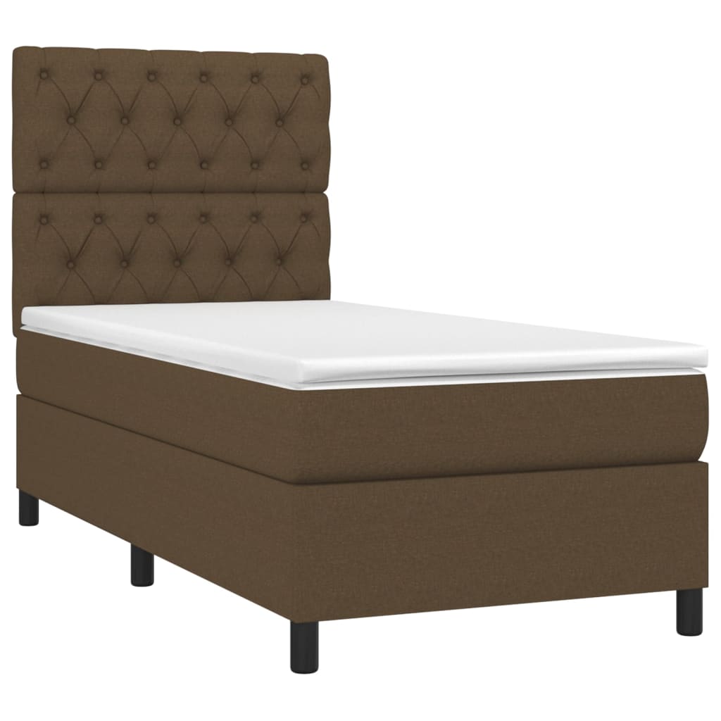 vidaXL Κρεβάτι Boxspring με Στρώμα & LED Σκ.Καφέ 80x200 εκ. Υφασμάτινο