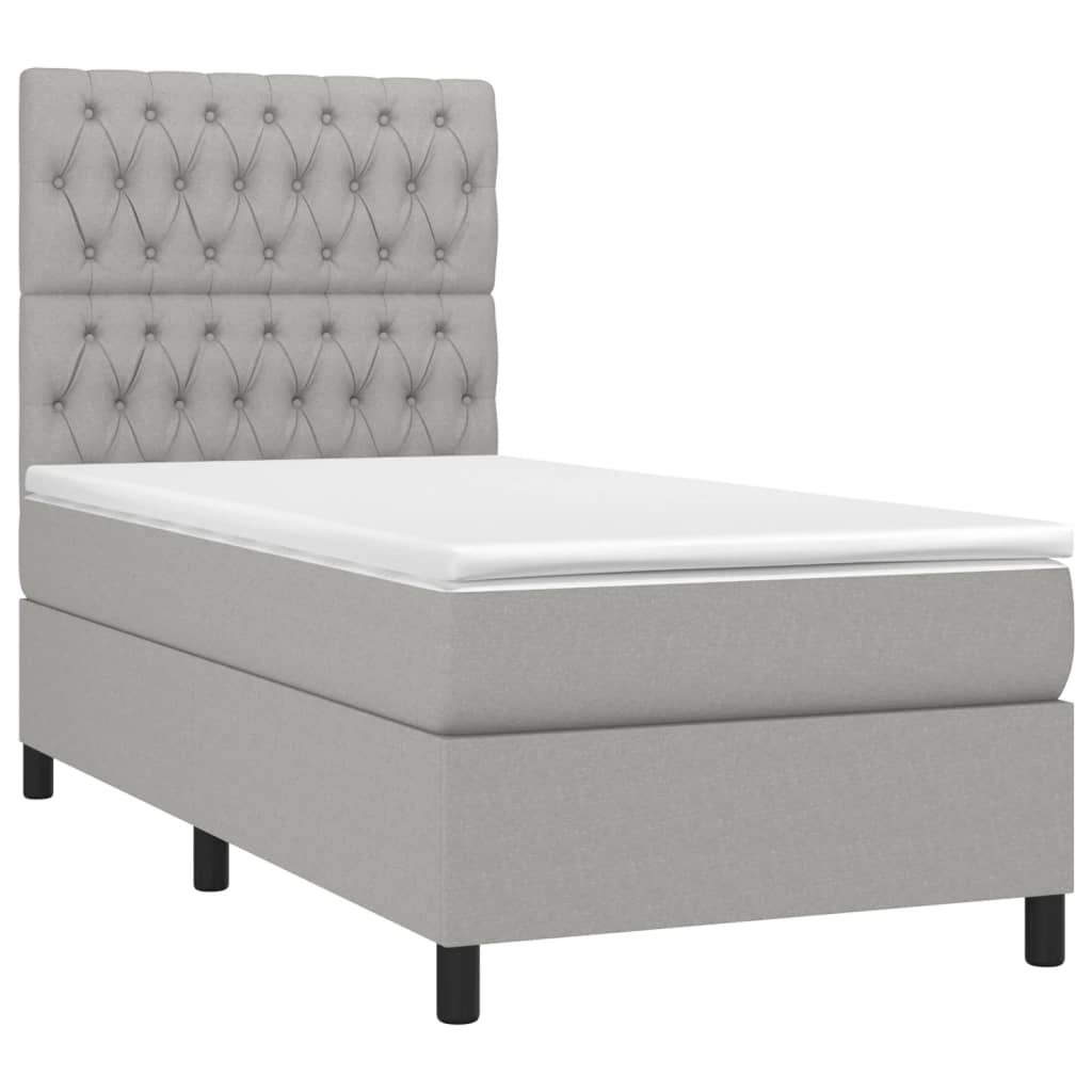 vidaXL Κρεβάτι Boxspring με Στρώμα & LED Αν.Γκρι 90x190 εκ. Υφασμάτινο