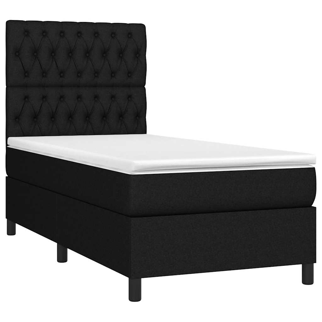 vidaXL Κρεβάτι Boxspring με Στρώμα & LED Μαύρο 90x190 εκ. Υφασμάτινο