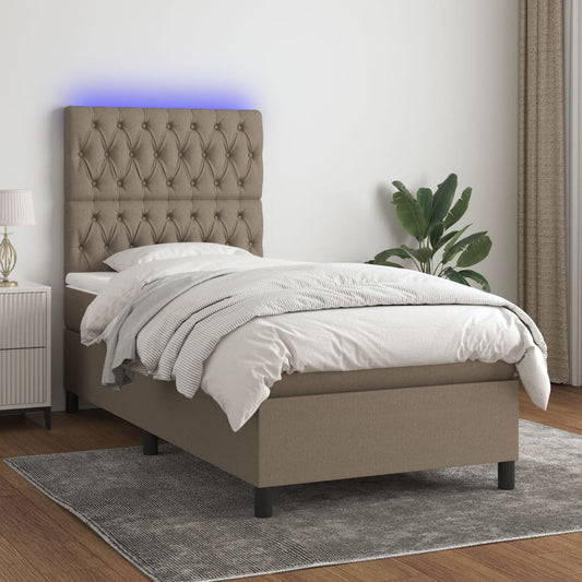 vidaXL Κρεβάτι Boxspring με Στρώμα & LED Taupe 90x190 εκ. Υφασμάτινο