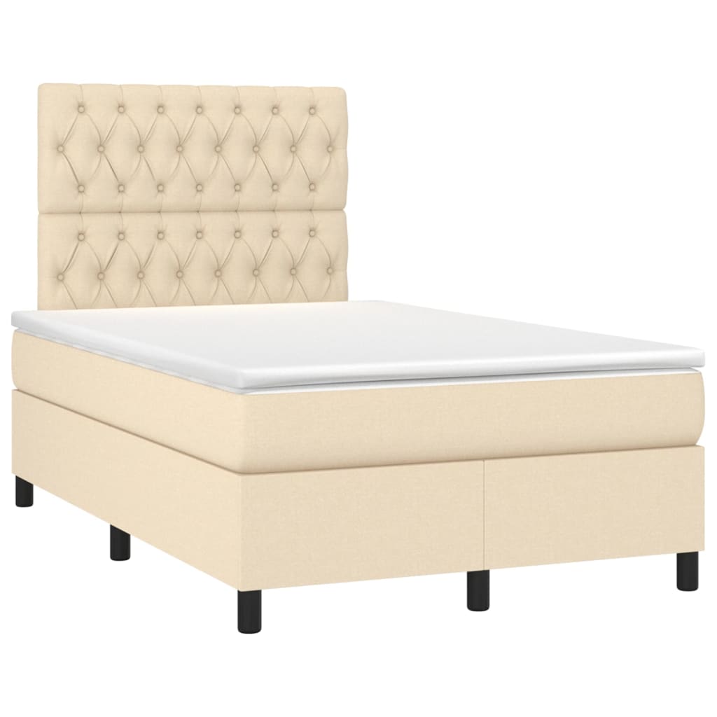 vidaXL Κρεβάτι Boxspring με Στρώμα & LED Κρεμ 120x200 εκ. Υφασμάτινο