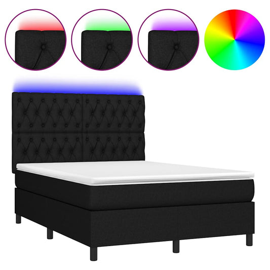 vidaXL Κρεβάτι Boxspring με Στρώμα & LED Μαύρο 140x190 εκ. Υφασμάτινο