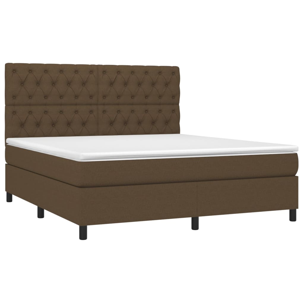 vidaXL Κρεβάτι Boxspring με Στρώμα & LED Σκ.Καφέ 160x200εκ. Υφασμάτινο