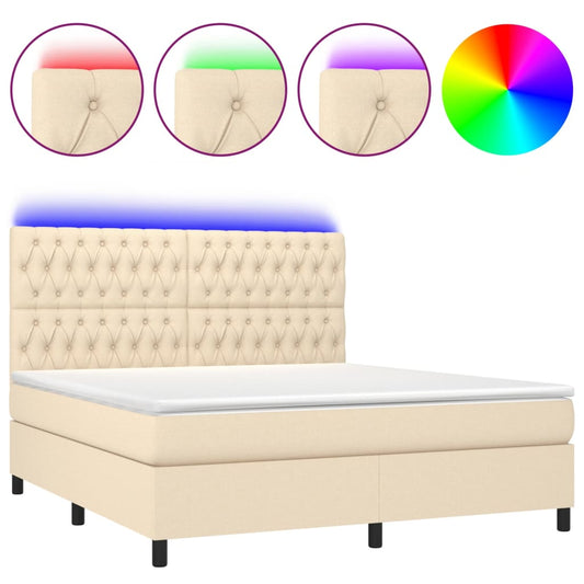 vidaXL Κρεβάτι Boxspring με Στρώμα & LED Κρεμ 160x200 εκ. Υφασμάτινο