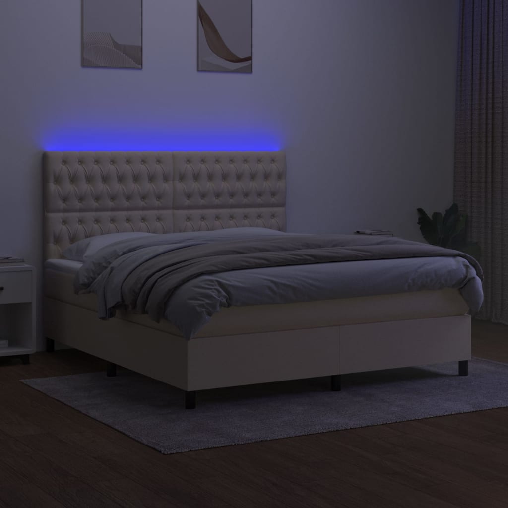 vidaXL Κρεβάτι Boxspring με Στρώμα & LED Κρεμ 160x200 εκ. Υφασμάτινο