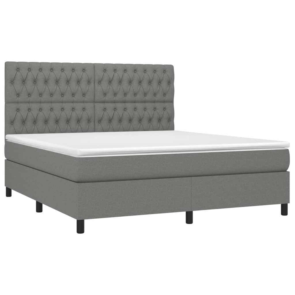 vidaXL Κρεβάτι Boxspring με Στρώμα & LED Σκ.Γκρι 180x200 εκ Υφασμάτινο