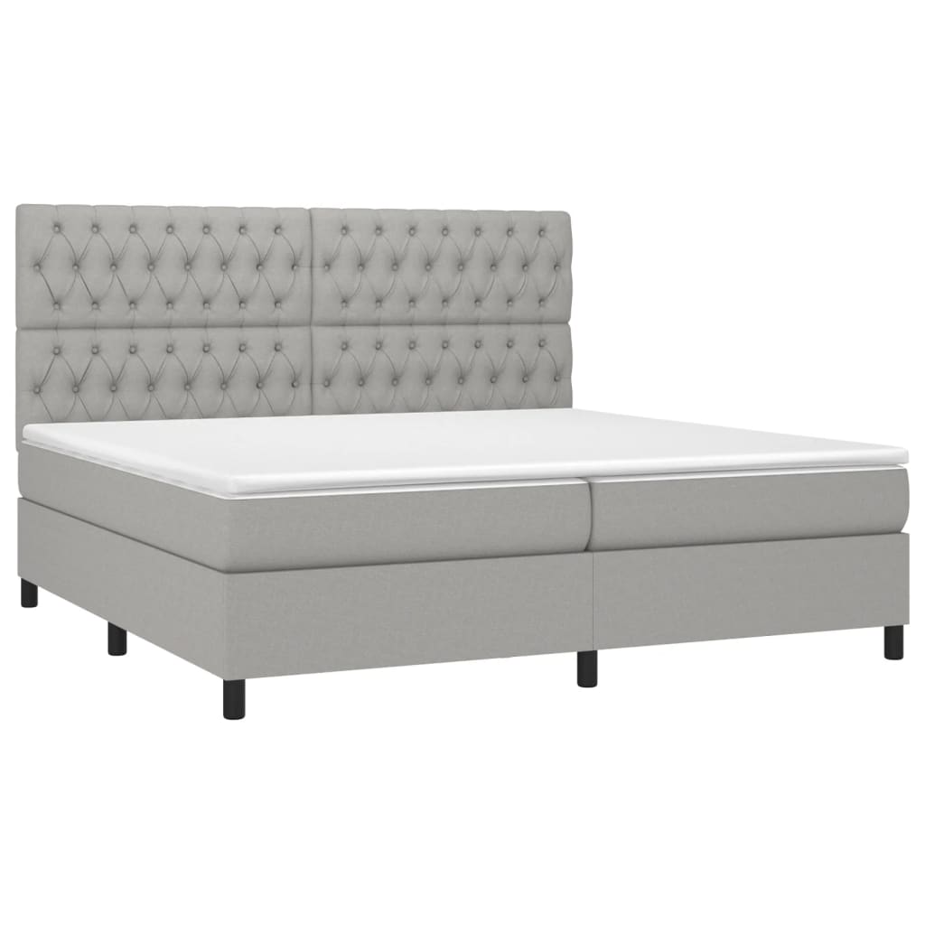 vidaXL Κρεβάτι Boxspring με Στρώμα & LED Αν.Γκρι 200x200εκ. Υφασμάτινο