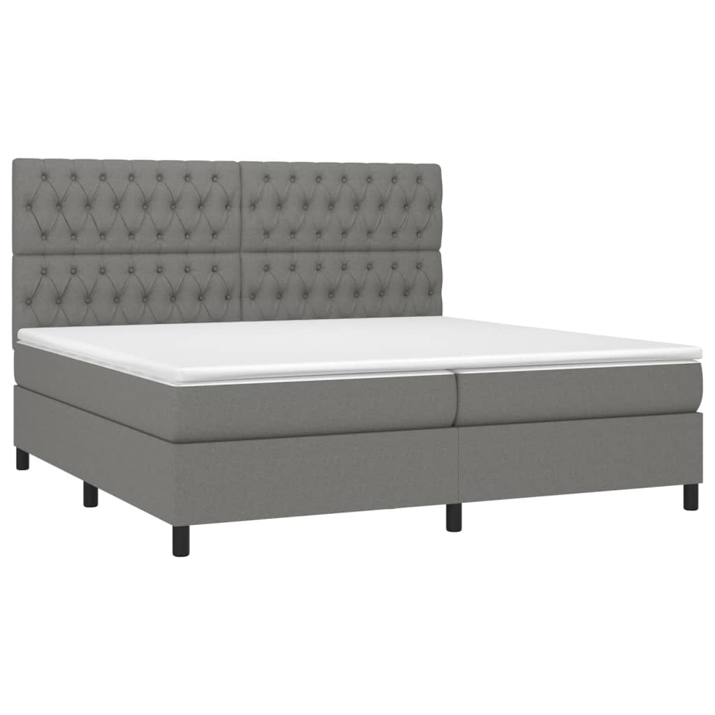 vidaXL Κρεβάτι Boxspring με Στρώμα & LED Σκ.Γκρι 200x200εκ. Υφασμάτινο