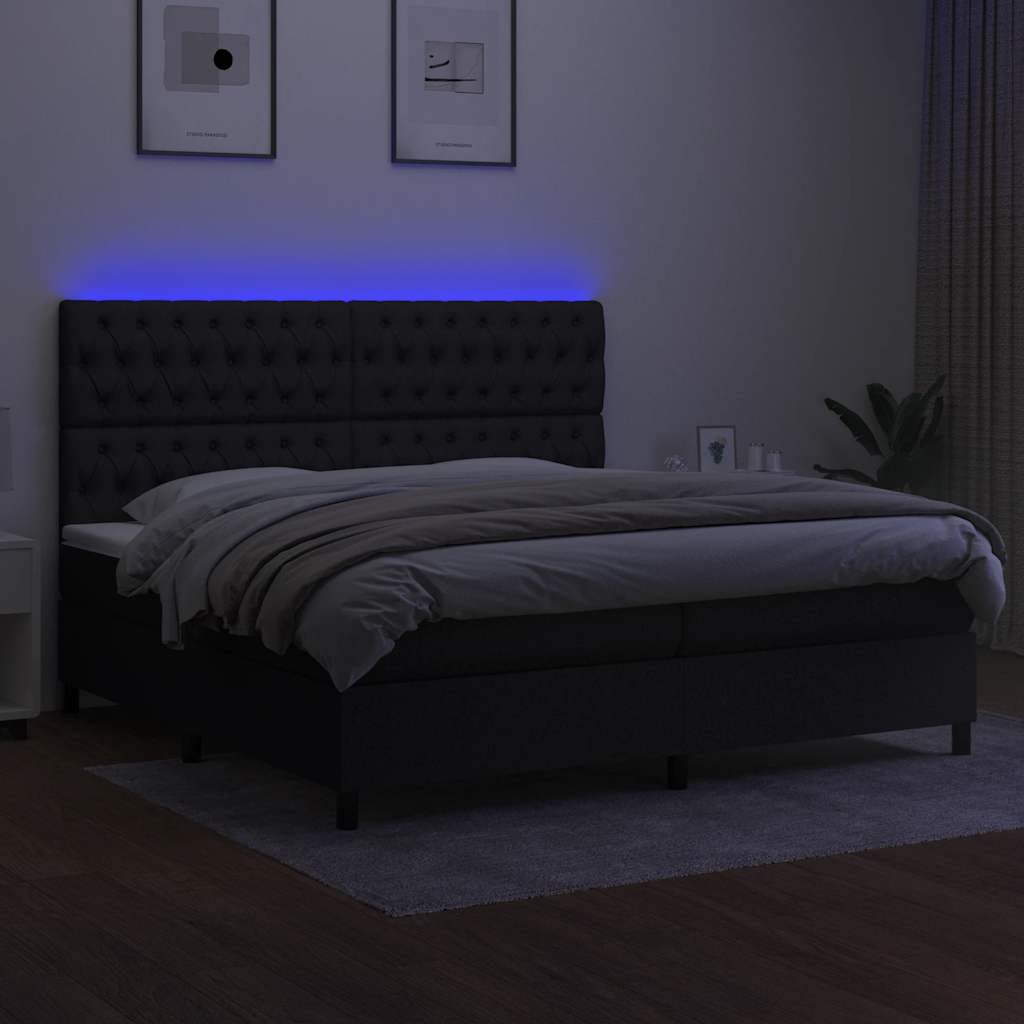 vidaXL Κρεβάτι Boxspring με Στρώμα & LED Μαύρο 200x200 εκ. Υφασμάτινο