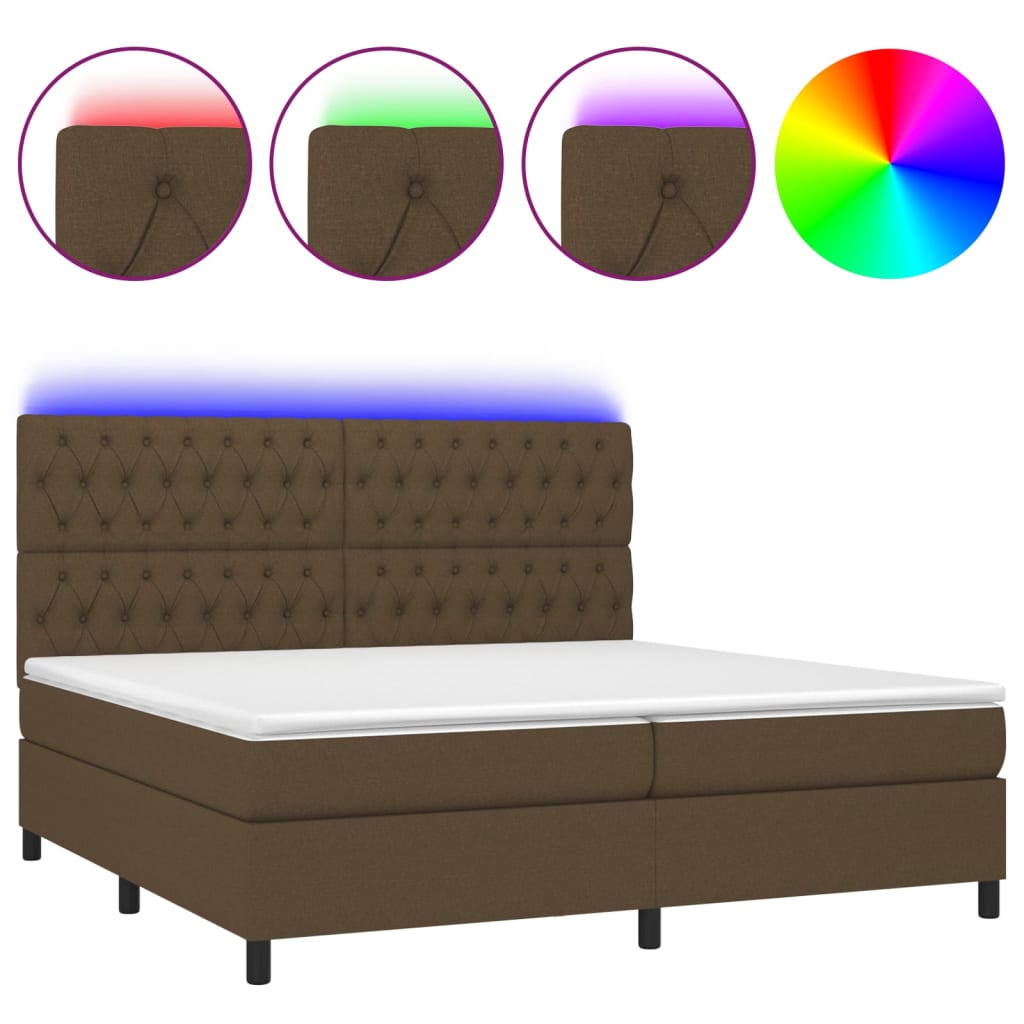 vidaXL Κρεβάτι Boxspring με Στρώμα & LED Σκ.Καφέ 200x200εκ. Υφασμάτινο