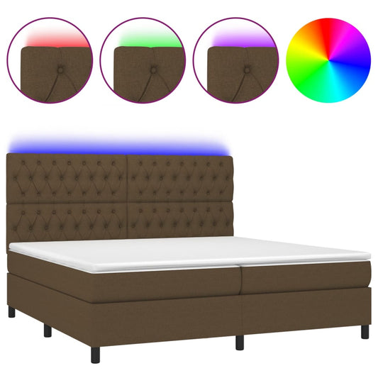 vidaXL Κρεβάτι Boxspring με Στρώμα & LED Σκ.Καφέ 200x200εκ. Υφασμάτινο