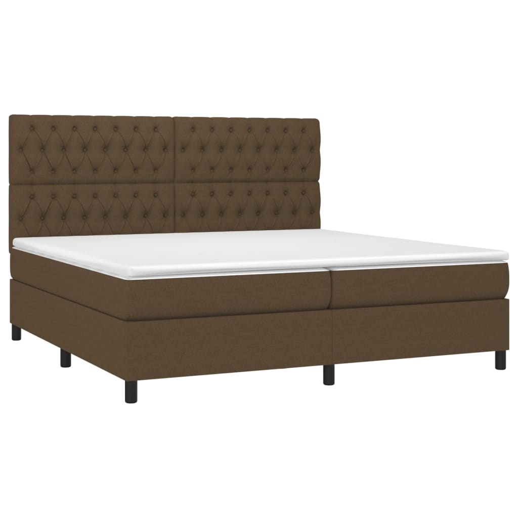 vidaXL Κρεβάτι Boxspring με Στρώμα & LED Σκ.Καφέ 200x200εκ. Υφασμάτινο