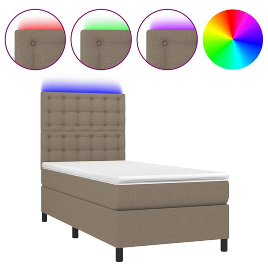 vidaXL Κρεβάτι Boxspring με Στρώμα & LED Taupe 100x200 εκ. Υφασμάτινο